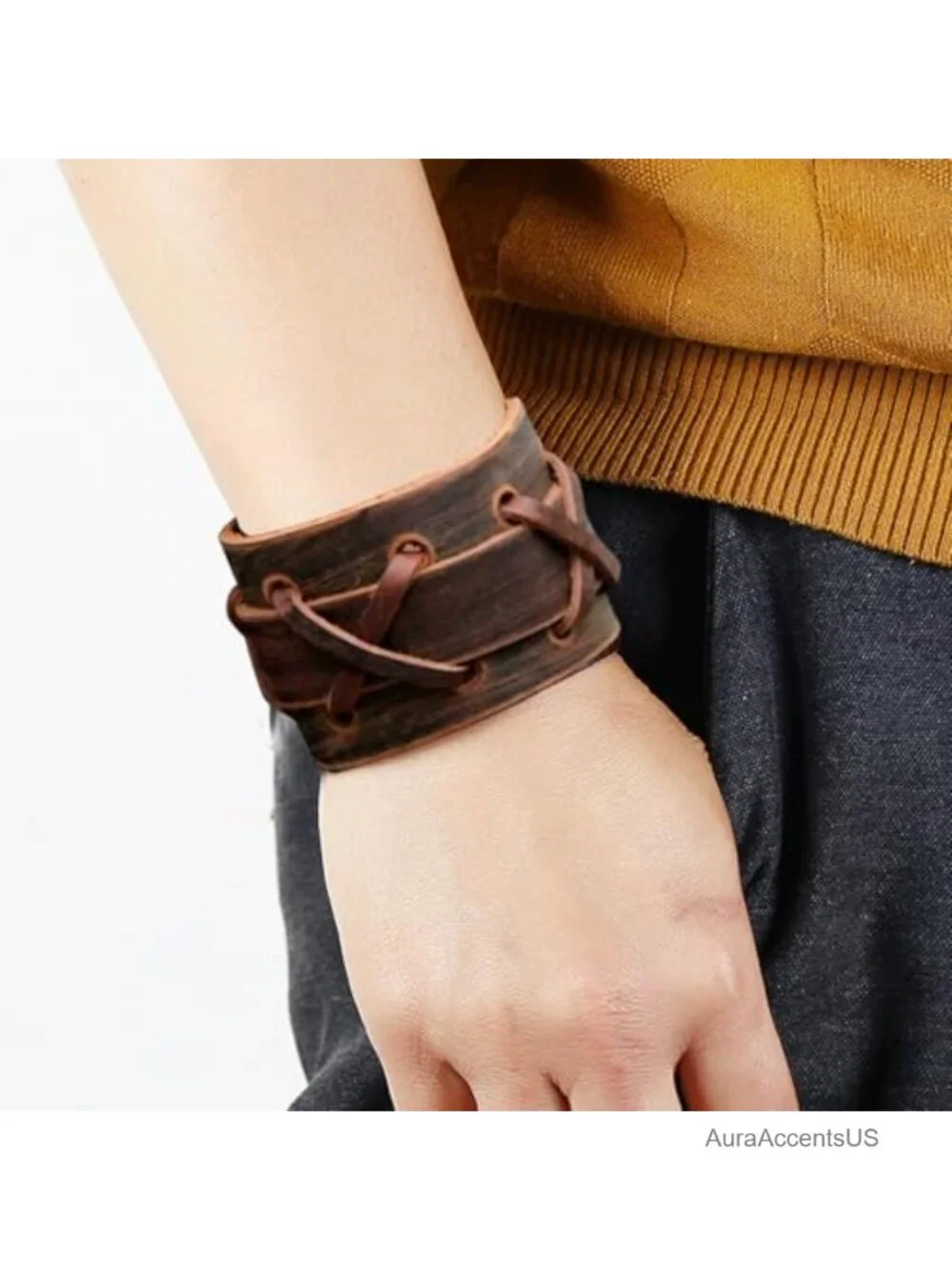 Punk Leather Cuff Bracelet Set - Adjustable Vintage Gothic Wristband